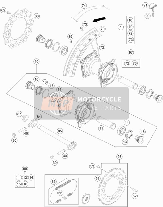 KTM 85 SX 17/14 Europe 2018 Rear Wheel for a 2018 KTM 85 SX 17/14 Europe