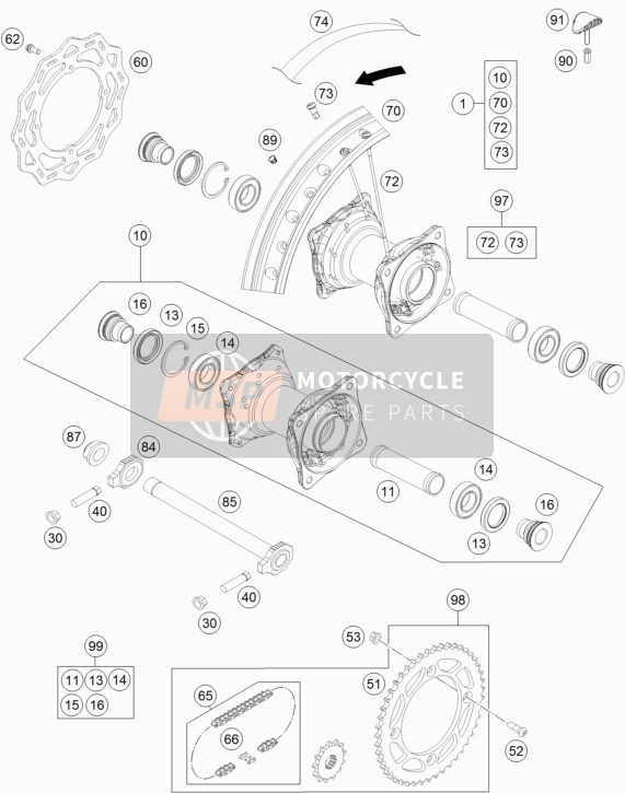 KTM 85 SX 17/14 Europe 2018 Rueda trasera para un 2018 KTM 85 SX 17/14 Europe