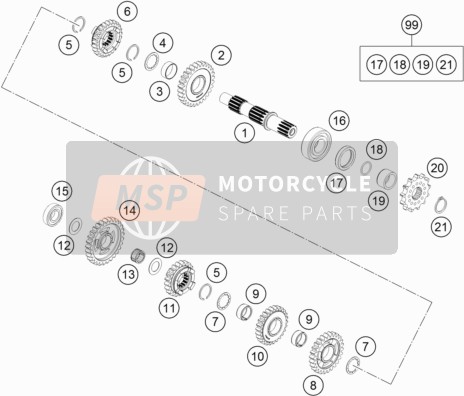 KTM 85 SX 17/14 Europe 2018 Transmisión II - Eje contrario para un 2018 KTM 85 SX 17/14 Europe