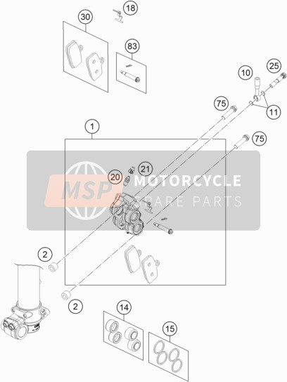 KTM 85 SX 17/14 Europe 2019 Remklauw voor voor een 2019 KTM 85 SX 17/14 Europe