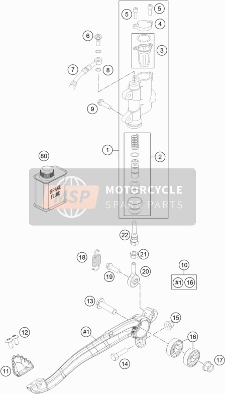 KTM 85 SX 17/14 Europe 2019 Achterrem aansturing voor een 2019 KTM 85 SX 17/14 Europe