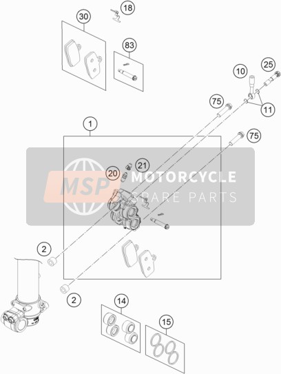 KTM 85 SX 17/14 Europe 2020 Pinza freno anteriore per un 2020 KTM 85 SX 17/14 Europe