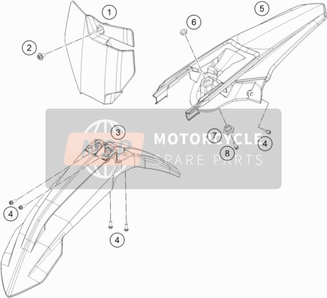 KTM 85 SX 17/14 Europe 2020 Masker, Spatborden voor een 2020 KTM 85 SX 17/14 Europe