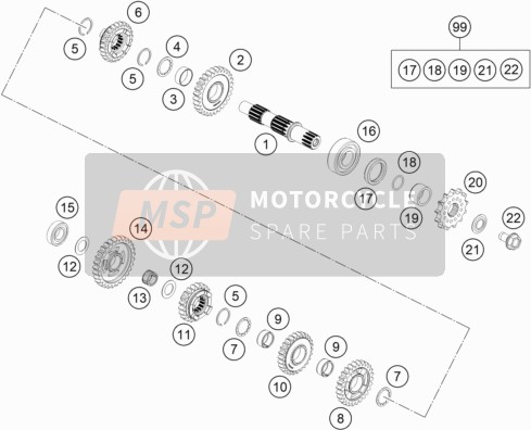 KTM 85 SX 17/14 Europe 2020 Transmisión II - Eje contrario para un 2020 KTM 85 SX 17/14 Europe