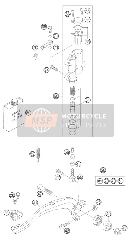 KTM 85 SX 19/16 Europe 2005 Controllo freno posteriore per un 2005 KTM 85 SX 19/16 Europe