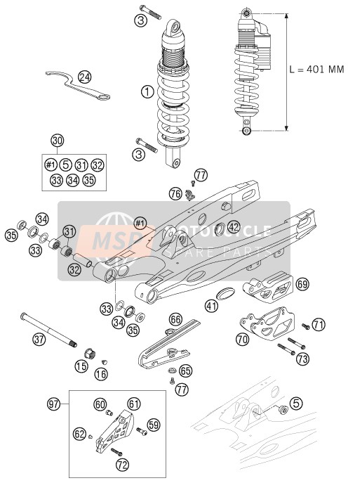 KTM 85 SX 19/16 Europe 2006 Zwenkarm voor een 2006 KTM 85 SX 19/16 Europe