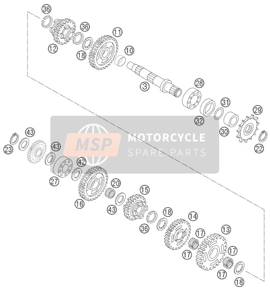 KTM 85 SX 19/16 Europe 2007 Transmission II - Counter Shaft for a 2007 KTM 85 SX 19/16 Europe