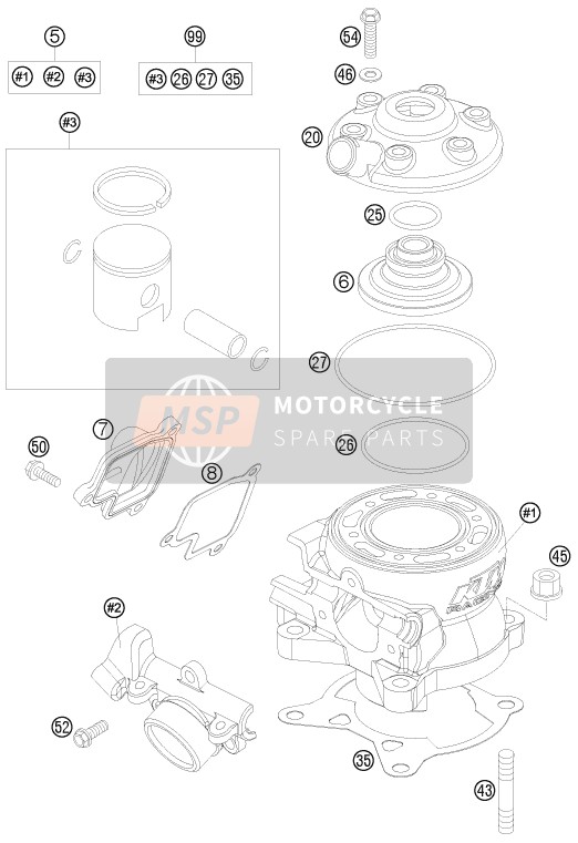 KTM 85 SX 19/16 Europe 2010 Cilinder voor een 2010 KTM 85 SX 19/16 Europe