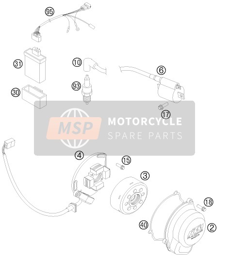 KTM 85 SX 19/16 Europe 2012 Sistema di accensione per un 2012 KTM 85 SX 19/16 Europe