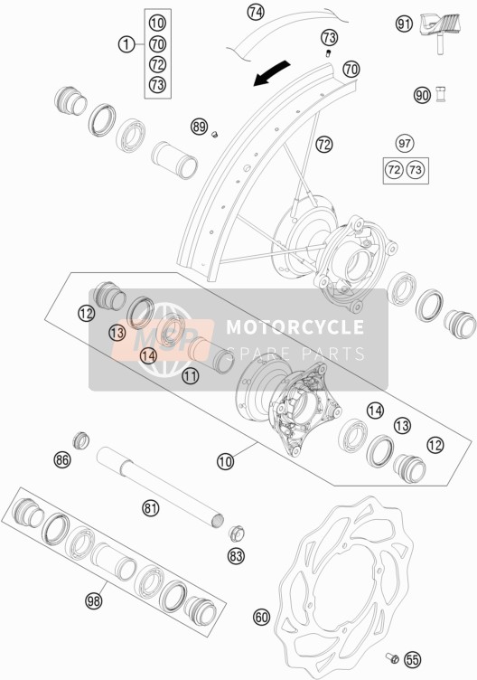 47109001144, Front Wheel Cpl. 19''      2013, KTM, 0