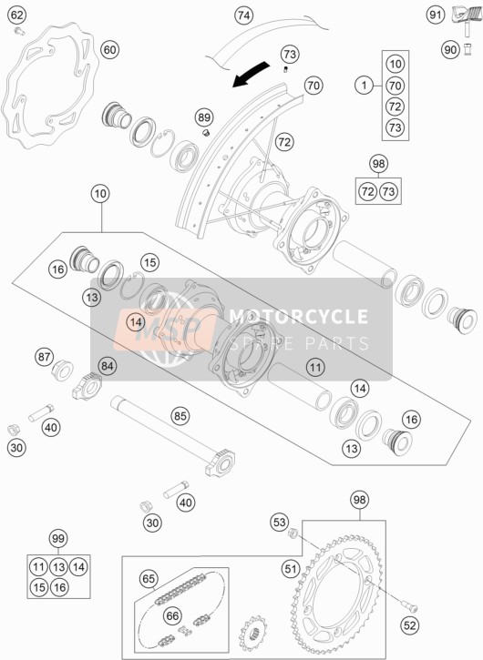 47110001144, Rear Wheel Cpl. 16''       2013, KTM, 0