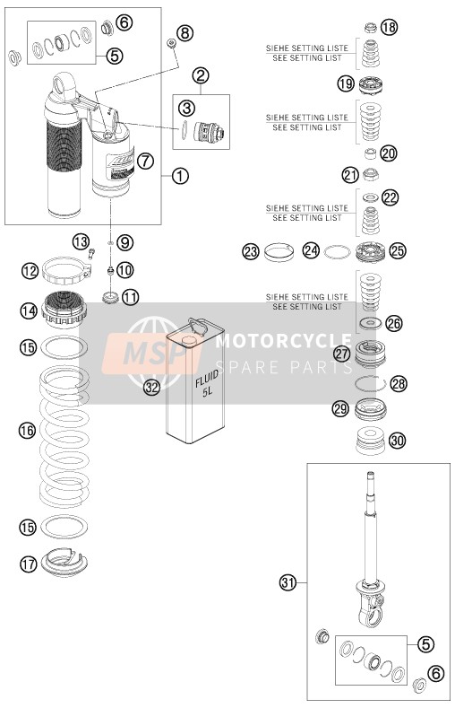 KTM 85 SX 19/16 Europe 2013 Shock Absorber Disassembled for a 2013 KTM 85 SX 19/16 Europe