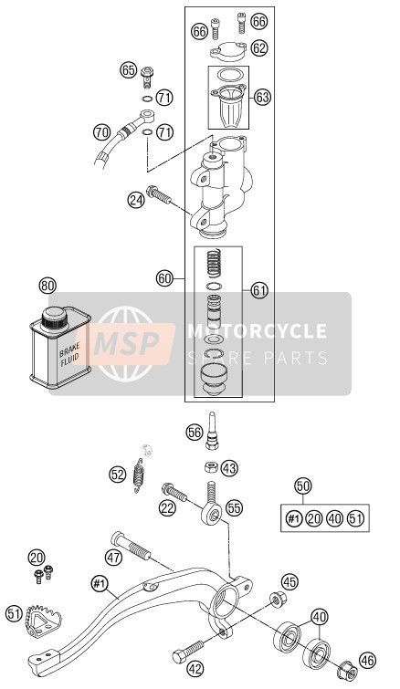 KTM 85 SX 19/16 Europe 2014 Commande de frein arrière pour un 2014 KTM 85 SX 19/16 Europe