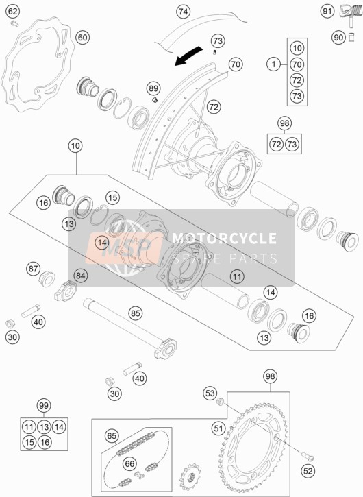 KTM 85 SX 19/16 Europe 2014 Rear Wheel for a 2014 KTM 85 SX 19/16 Europe