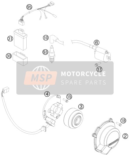 KTM 85 SX 19/16 Europe 2015 Sistema di accensione per un 2015 KTM 85 SX 19/16 Europe