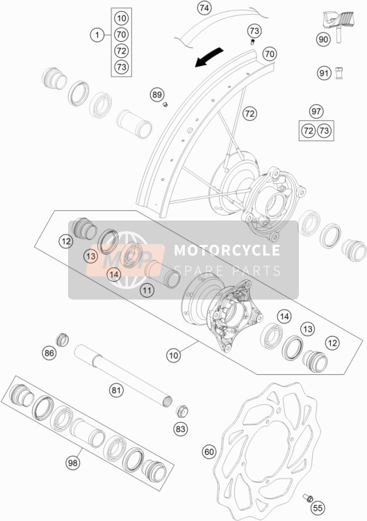 KTM 85 SX 19/16 Europe 2016 Vorderrad für ein 2016 KTM 85 SX 19/16 Europe