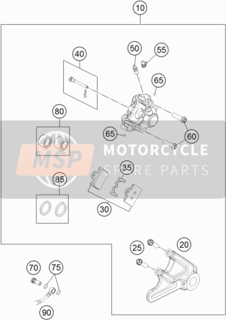 KTM 85 SX 19/16 Europe 2016 Remklauw achter voor een 2016 KTM 85 SX 19/16 Europe