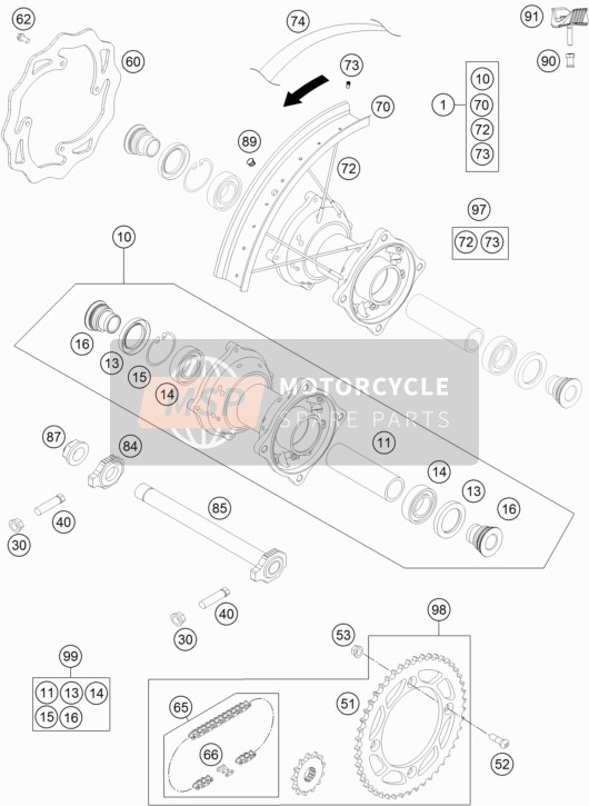KTM 85 SX 19/16 Europe 2016 Rear Wheel for a 2016 KTM 85 SX 19/16 Europe