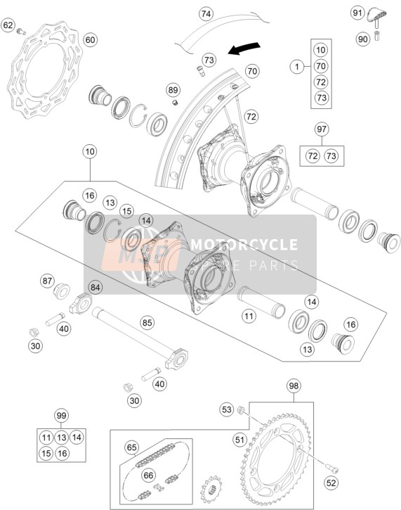 KTM 85 SX 19/16 Europe 2018 Rear Wheel for a 2018 KTM 85 SX 19/16 Europe