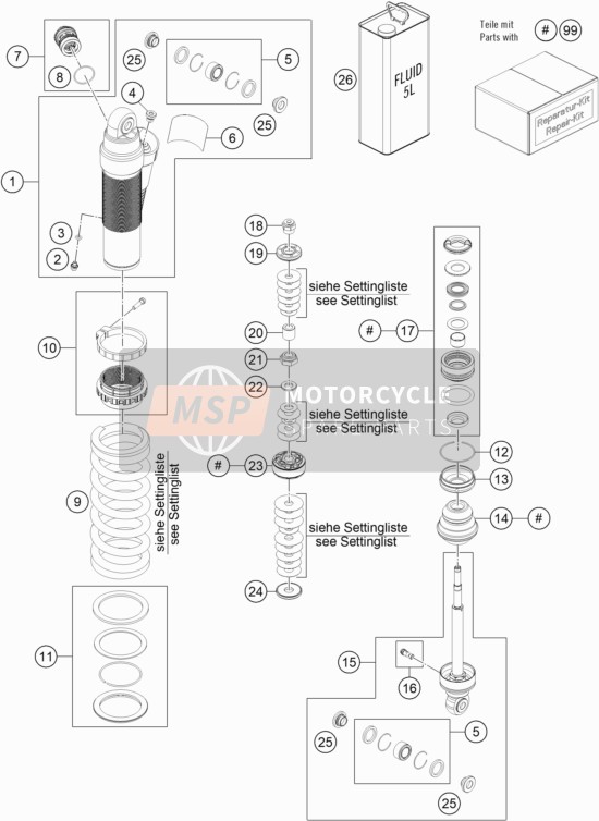 KTM 85 SX 19/16 Europe 2018 Amortiguador desmontado para un 2018 KTM 85 SX 19/16 Europe
