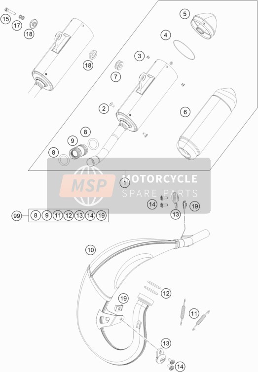 KTM 85 SX 19/16  2019 Exhaust System for a 2019 KTM 85 SX 19/16 