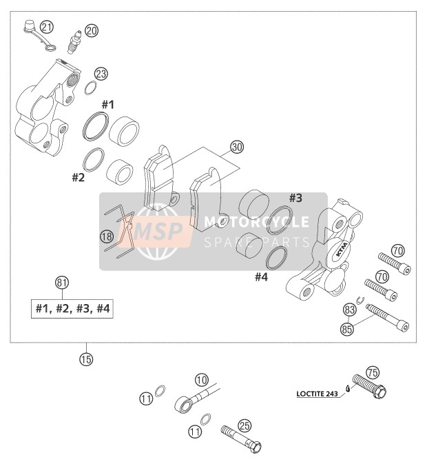 KTM 85 SX Europe 2003 Pinza de freno delantero para un 2003 KTM 85 SX Europe