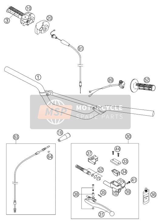 KTM 85 SX Europe 2003 Manillar, Control S para un 2003 KTM 85 SX Europe