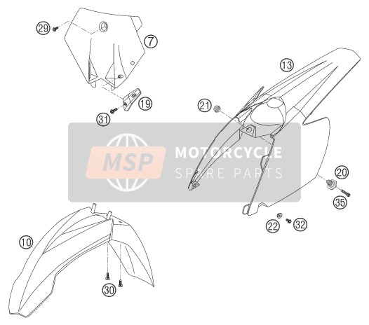 KTM 85 SX Europe 2003 Máscara, Guardabarros para un 2003 KTM 85 SX Europe