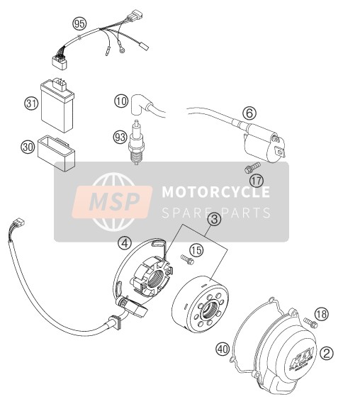 KTM 85 SX Europe 2004 Sistema di accensione per un 2004 KTM 85 SX Europe