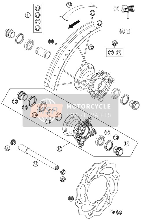 KTM 85 SXS 17/14 Europe 2012 Vorderrad für ein 2012 KTM 85 SXS 17/14 Europe