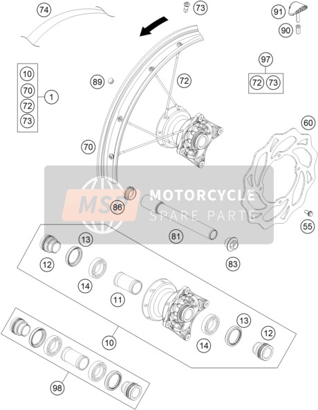 KTM 85 SXS 17/14 USA 2013 Ruota anteriore per un 2013 KTM 85 SXS 17/14 USA