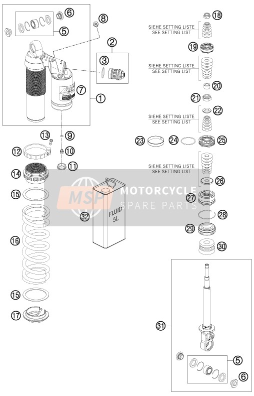 KTM 85 SXS 17/14 USA 2013 Amortiguador desmontado para un 2013 KTM 85 SXS 17/14 USA