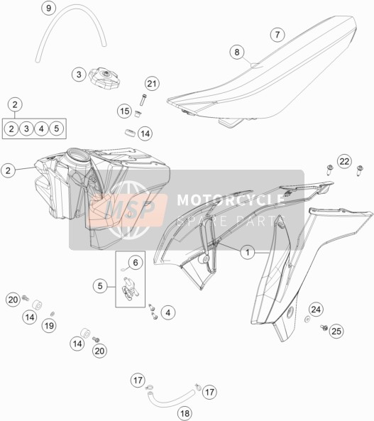 KTM 85 SXS 17/14 USA 2014 Réservoir, Siège pour un 2014 KTM 85 SXS 17/14 USA