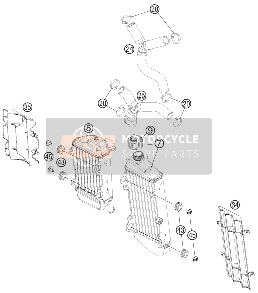 KTM 85 SXS 17/14 USA 2015 Sistema di raffreddamento per un 2015 KTM 85 SXS 17/14 USA