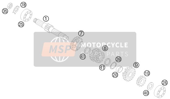 KTM 85 SXS 17/14 USA 2015 Transmisión I - Eje principal para un 2015 KTM 85 SXS 17/14 USA