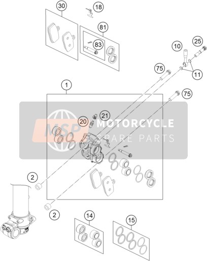 KTM 85 SXS 19/16 USA 2015 Remklauw voor voor een 2015 KTM 85 SXS 19/16 USA