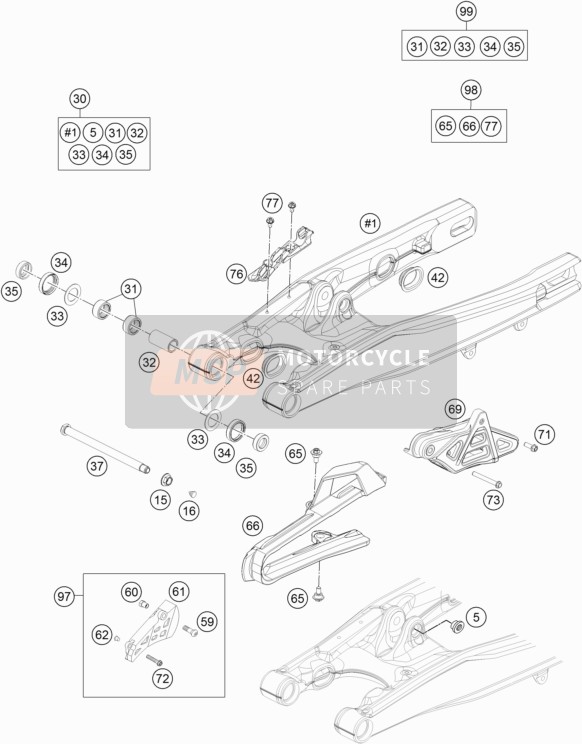 KTM 85 SXS 19/16 USA 2015 Bras oscillant pour un 2015 KTM 85 SXS 19/16 USA