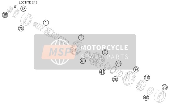 KTM 85 XC 17/14 USA 2009 Transmisión I - Eje principal para un 2009 KTM 85 XC 17/14 USA