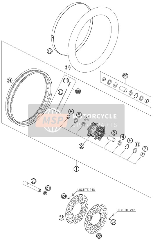 KTM 950 ADVENTURE BLACK AU, GB 2005 Front Wheel for a 2005 KTM 950 ADVENTURE BLACK AU, GB