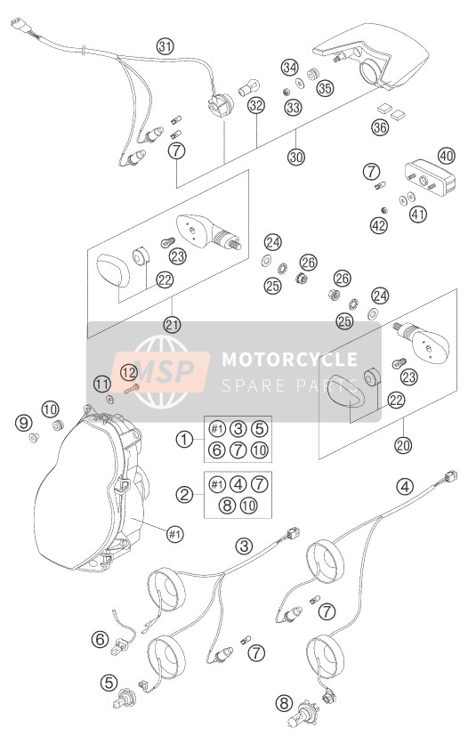 KTM 950 ADVENTURE BLACK AU, GB 2005 Sistema de iluminación para un 2005 KTM 950 ADVENTURE BLACK AU, GB