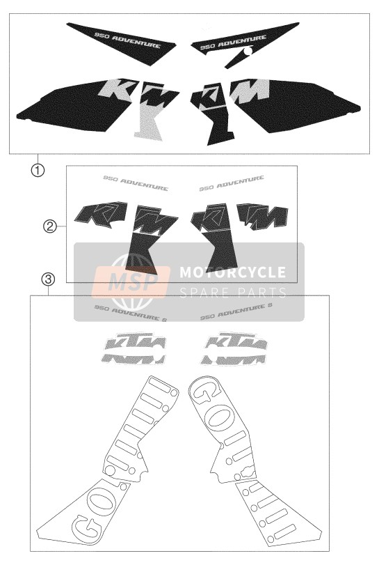 KTM 950 ADVENTURE BLACK LOW USA 2004 Decal for a 2004 KTM 950 ADVENTURE BLACK LOW USA