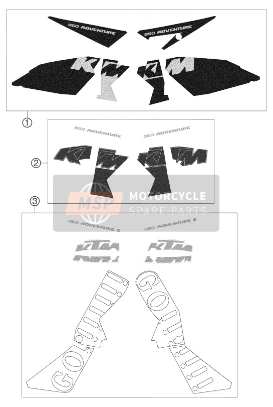 KTM 950 ADVENTURE BLACK LOW AU, GB 2004 Decal for a 2004 KTM 950 ADVENTURE BLACK LOW AU, GB