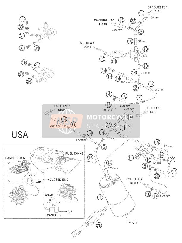 KTM 950 ADVENTURE ORANGE USA 2005 Cartouche évaporative pour un 2005 KTM 950 ADVENTURE ORANGE USA