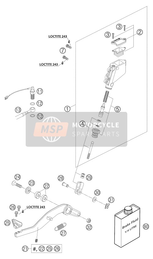 KTM 950 ADVENTURE ORANGE LOW Europe 2003 Commande de frein arrière pour un 2003 KTM 950 ADVENTURE ORANGE LOW Europe