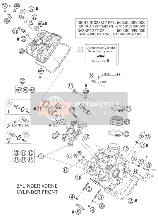 KTM 950 ADVENTURE S AU, GB 2005 Cylinder Head Front for a 2005 KTM 950 ADVENTURE S AU, GB