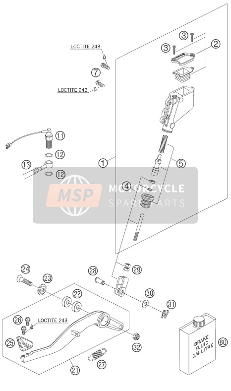 KTM 950 ADVENTURE S Europe 2005 Commande de frein arrière pour un 2005 KTM 950 ADVENTURE S Europe