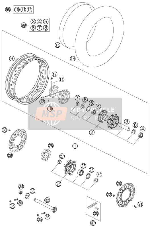 KTM 950 ADVENTURE S AU, GB 2005 Rear Wheel for a 2005 KTM 950 ADVENTURE S AU, GB