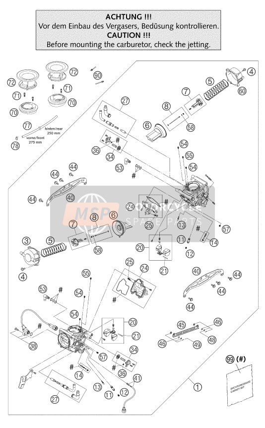 KTM 950 ADVENTURE S BLUE HIGH Europe 2004 Carburettor for a 2004 KTM 950 ADVENTURE S BLUE HIGH Europe