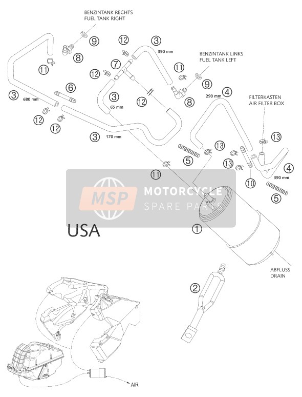 KTM 950 ADVENTURE S ORANGE USA 2003 Evaporative Canister for a 2003 KTM 950 ADVENTURE S ORANGE USA