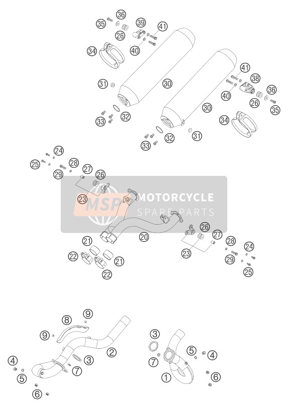 KTM 950 ADVENTURE S ORANGE USA 2003 Uitlaatsysteem voor een 2003 KTM 950 ADVENTURE S ORANGE USA